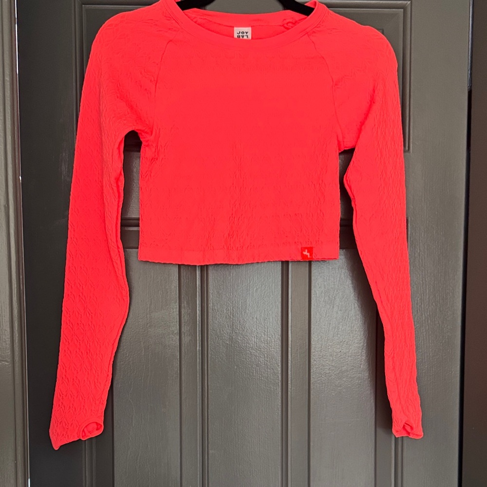 JoyLab flourescent orange mango Long Sleeve Crop Top